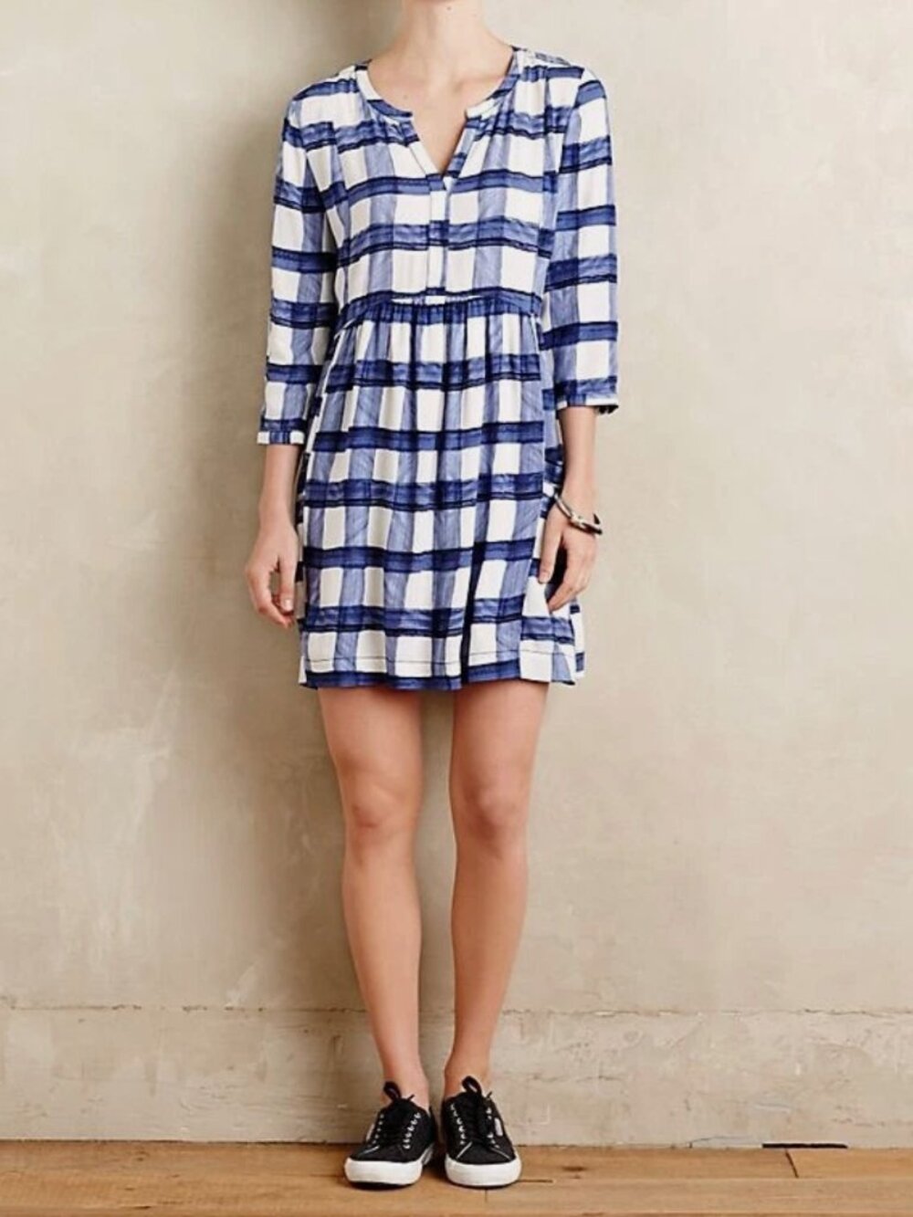 Maeve by Anthropologie Dress, Blue Devery Plaid, Size Large